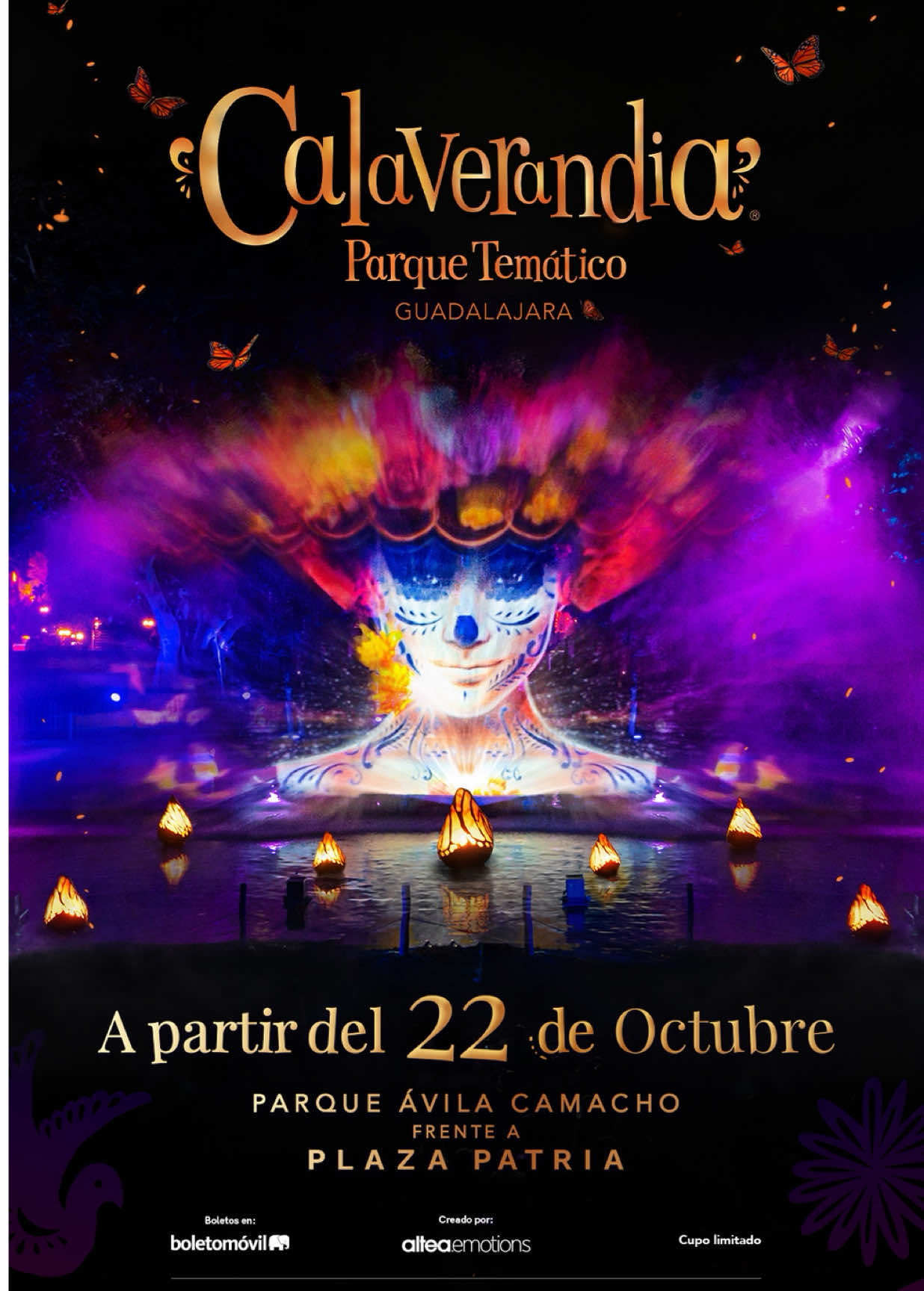 El Parque Temático más espectacular del mundo del Día de Muertos. 🇲🇽🕯 ¡A partir del 22 de octubre! ✨  📍Parque Ávila Camacho, frente a Plaza Patria. 👉🏼🎟 Compra tus Boletos a un menor precio durante la PREVENTA, disponibles por tiempo limitado, en boletomovil.com Creado por @alteaemotions Corta temporada y cupo limitado. #Calaverandia #Calaverandia2025 #DíadeMuertos #VivelaMagiadelaTradición