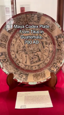 An incredible Maya codex plate that was found in the ancient Maya city of Tikal in Guatemala. This piece was made around 700 AD and originated in Calakmul or Nakbe but was gifted to one of the rulers at Tikal in antiquity.  I photographed this example at the small museum on site. It’s is a stunning vessel and was painted by a master scribe.  Codex ceramics are known for their elegant black fine line art over a cream background and red striping. This one has a light blue layer of stucco over the red outer rim, which must have had significance to the craftsman. A small hole was drilled in the center to release the spirit of the vessel prior to burial.  #precolumbian #art #maya #mayan #ancient 