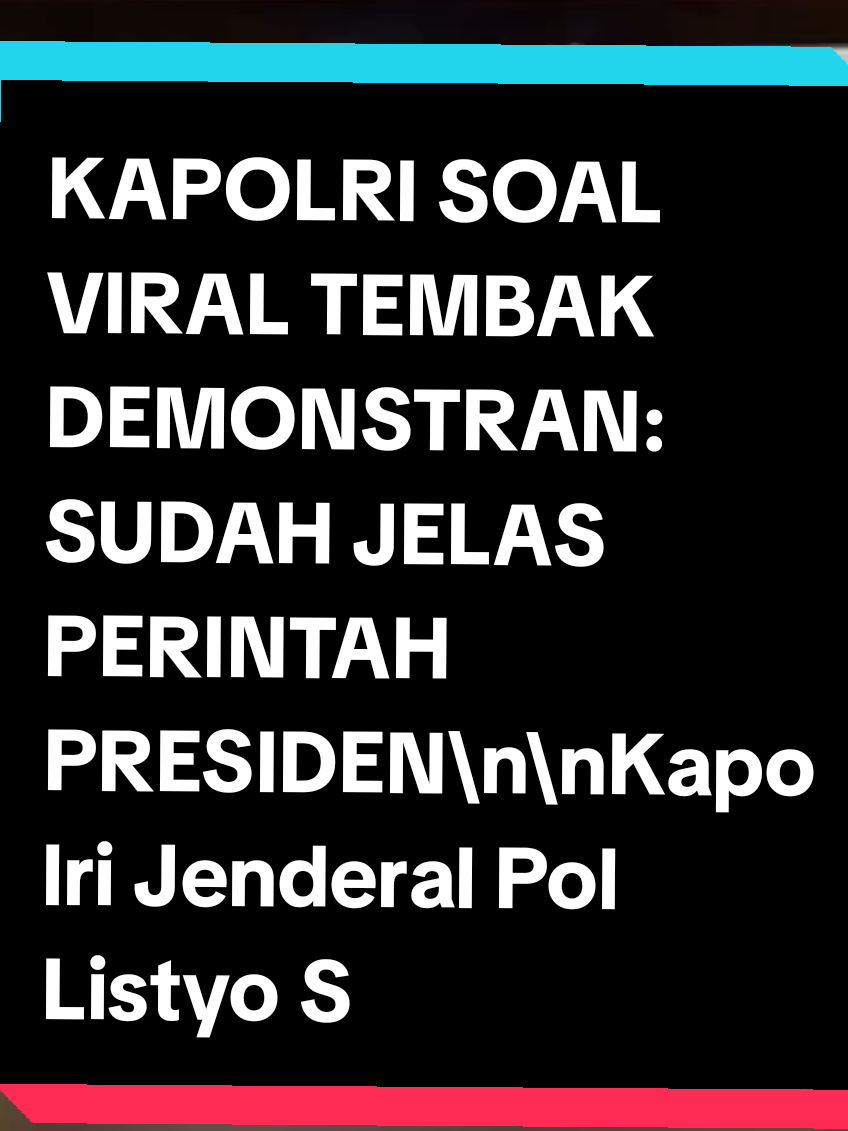 KAPOLRI SOAL VIRAL TEMBAK DEMONSTRAN: SUDAH JELAS PERINTAH PRESIDEN\n\nKapolri Jenderal Pol Listyo Sigit Prabowo menyatakan siap dicopot dari jabatannya, apabila ada yang menyalahkan tindakan tegas soal penembakan peluru karet terhadap massa anarkis yang memaksa masuk Mako Brimob.\n\nHal itu disampaikan dalam video conference (vicon) Kapolri dengan jajaran. Dalam video tersebut, awalnya Kapolri memerintahkan agar anggotanya bertindak tegas jika Mako Brimob diserang massa.\nSaat ditanya jurnalis, Listyo mengatakan, perintah Presiden Prabowo Subianto sudah jelas untuk melakukan tindakan tegas terukur.\n\nReporter: Ilman Nafi’an\nEditor: Fauzan\n🎥 IDNTimes.video #kapolri #kapolriindonesia #kapolrilistyosigitprabowo 