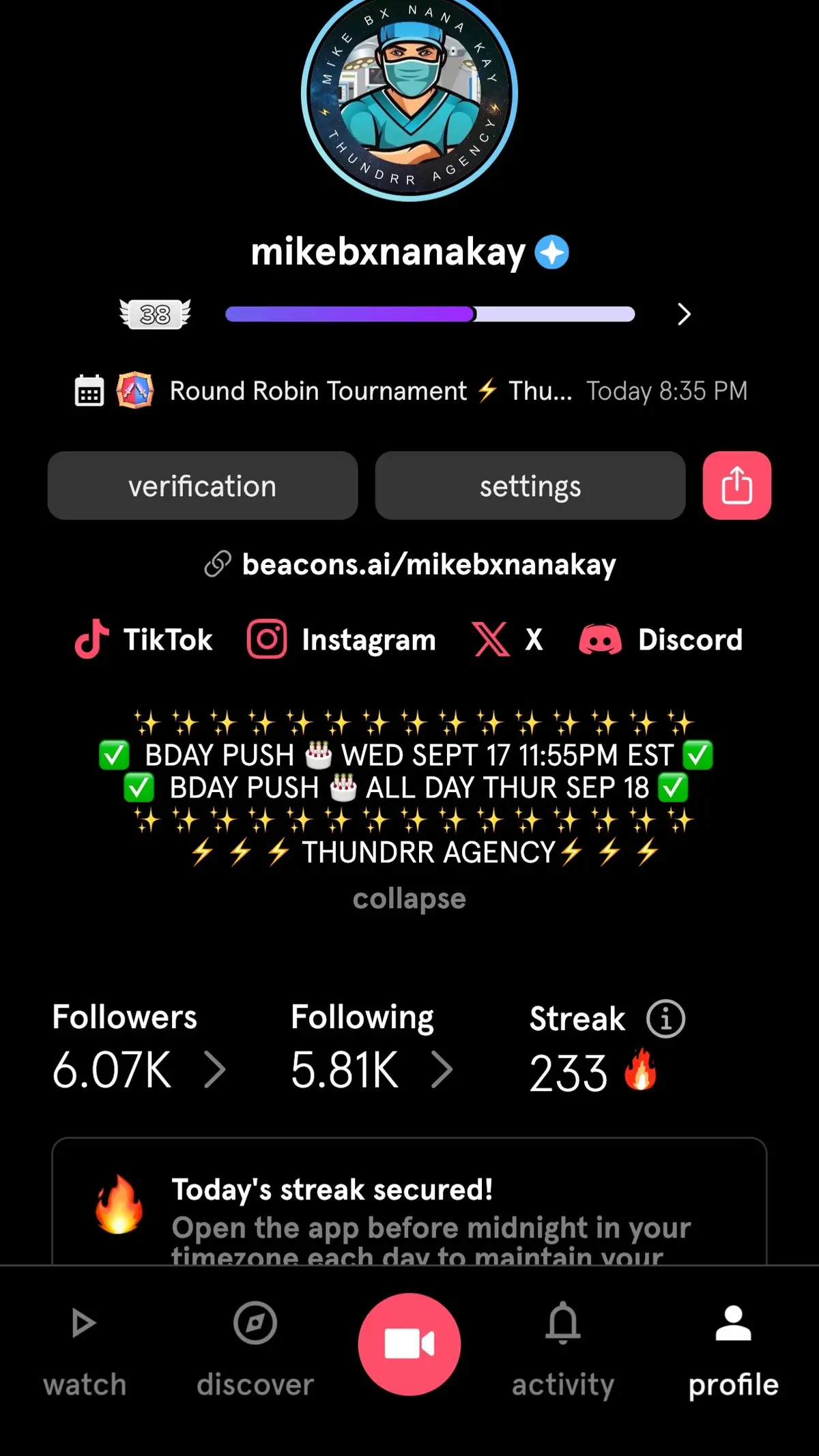 TONIGHT! AUGUST 31 —> 8:35 PM EST.   We go against  jakemeoffhawk_ele on the FAVORITED APP. For the TUNDRR ROUND ROBIN TOURNAMENT. This is a ONE & ONE BATTLE. Bring your Smoke 💨 FOCUS @everyone 