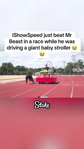 IShowSpeed just beat Mr Beast in a race while he was driving a giant baby stroller 😭😭 #ishowspeed #speed #mrbeast #fyp #streamer 