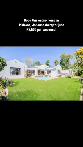 📍 Johannesburg, Midrand  R2,500 includes 2 night stay • Accommodates up to 12 guests • 5 bedrooms  • Private entertainment & relaxing area • Swimming pool to enjoy the sunny weather • Parties allowed (limited number of guests, house rules apply • Safe and convenient location close to shops & main routes #creatorsearchinsights #sama28 #vairal #fyppppppppppppppppppppppp #trendingvideo #
