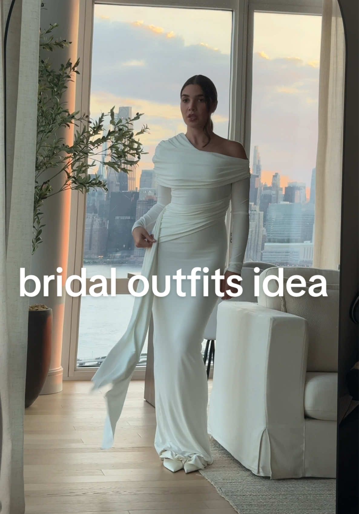 bride outfit idea for a rehearsal dinner during fall #bridetobe #bridaltiktok #whitedress #winterwedding #creatorsearchinsights  