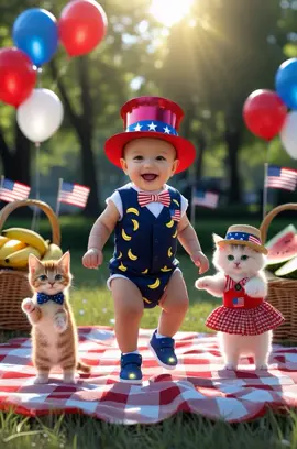 Dancing our way into labor Day vibes 🇺🇸🍌☀️ Who’s joining the picnic party? 🐱👶🎈 #bananadancechallenge #laborday #catsoftiktok #Fyp #viral 