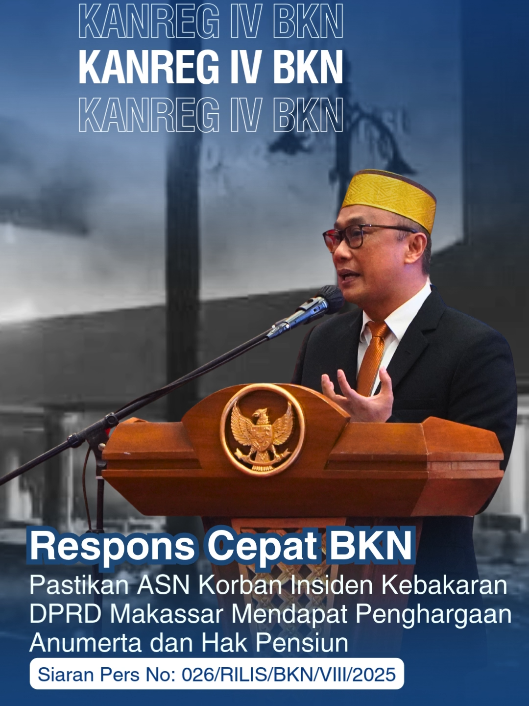 Sebagai bentuk penghargaan atas dedikasi dan pengabdian ASN yang menjadi korban dalam insiden di DPRD Makassar, Kepala BKN, Prof. Zudan memastikan pemberian penghargaan anumerta dan hak pensiun.