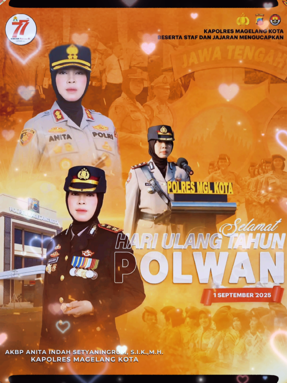 Kapolres Magelang Kota beserta Staf dan Jajaran mengucapkan Selamat Hari Ulang Tahun ke-77 Polisi Wanita Republik Indonesia  #polresmagelangkota #polsekmagelangutara #polwan #polwanindonesia 