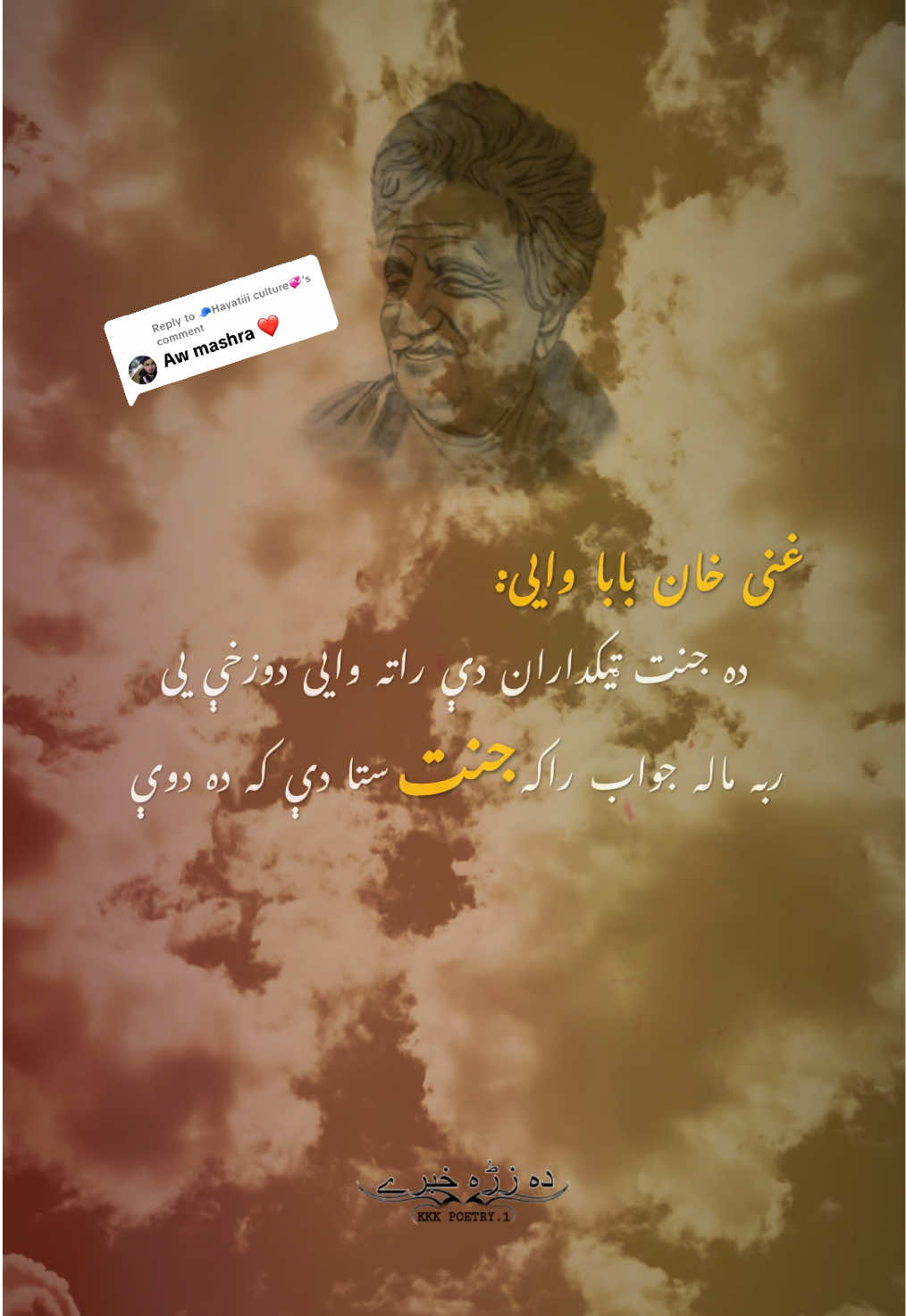 Replying to @🧢Hayatiii culture💞 Ghani Khan Baba Poetry 🔥🌺🫀 #pushtopoetry #rahmanbabapoetry #ghanikhanbabapoetry #khushalkhankhattak #kkk_poetry 