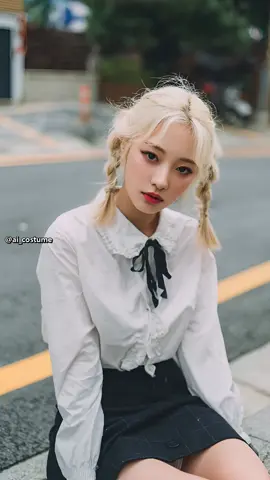 청순 🌸 블론드 양갈래 프릴 블라우스 코디. Cute blonde pigtails & ruffled blouse fashion. #금발 #양갈래 #블라우스 #학생코디 #BlondeHair #CuteFashion #RuffledBlouse #KFashion #金髪 #可愛い #ブラウス #TócVàng #DễThương #PeloRubio #ModaTierna #CabeloLoiro #ModaFofa