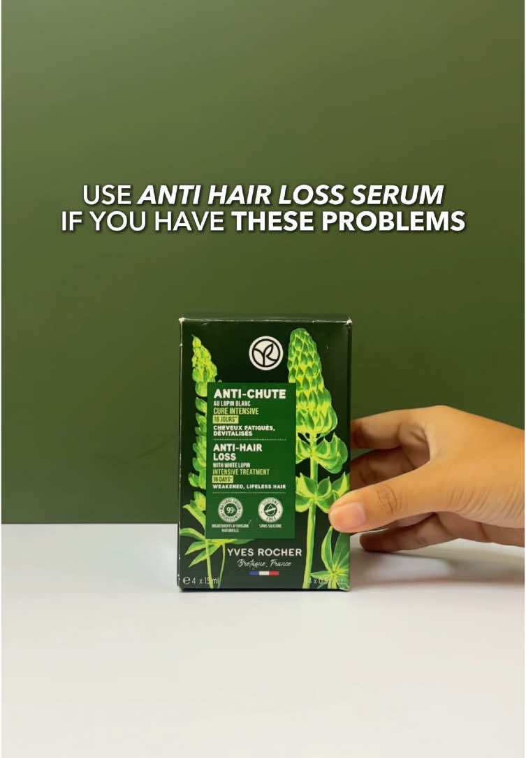 Buat yang punya masalah rambut rontok, kusut, atau akar lemah, coba Yves Rocher Anti Hair Loss Serum! 🌿 Dengan kandungan White Lupin & Agave Fructans, bantu rambut kembali kuat, tebal, dan sehat berkilau ✨ #YvesRocherIndonesia #YvesRocher #fyp #france #shampoo #haircare #conditioner #antihairloss #hairserum #antidandruff