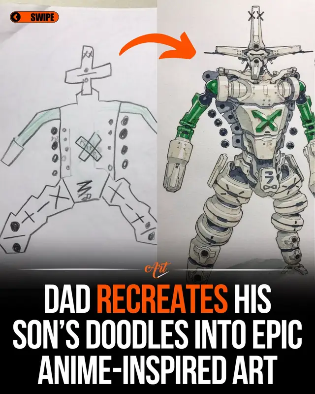 Thomas Romain, an animation artist in Tokyo, is celebrated for turning his sons’ creative sketches into refined professional artwork. Their joint project, the “Father and Sons’ Design Workshop,” has gained global praise for merging family imagination with artistic skill. Artist: @thomasintokyo & his sons #art #anime #drawing #artist #dad 