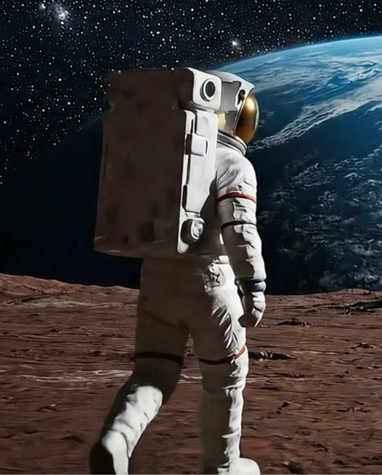 Prompt #veo3 : A hyper-realistic video of a person slowly walking tow the massive Earth on the horizon. The planet slowly rotates in place, stars shimmer brightly in the night sky. The camera slowly zooms in, capturing cinematic depth, realistic lighting, and atmospheric detail