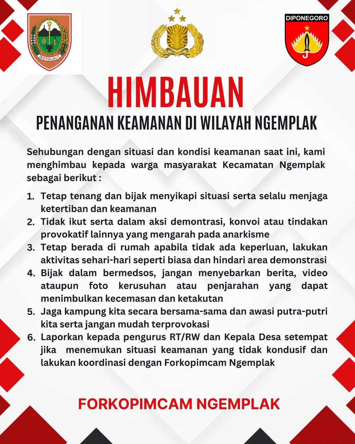 #ForkopimcamNgemplak #NgemplakKondusif #NgemplakDamai #humaspolresboyolali #polisihumanis        @polresboyolali @humas_poldajateng