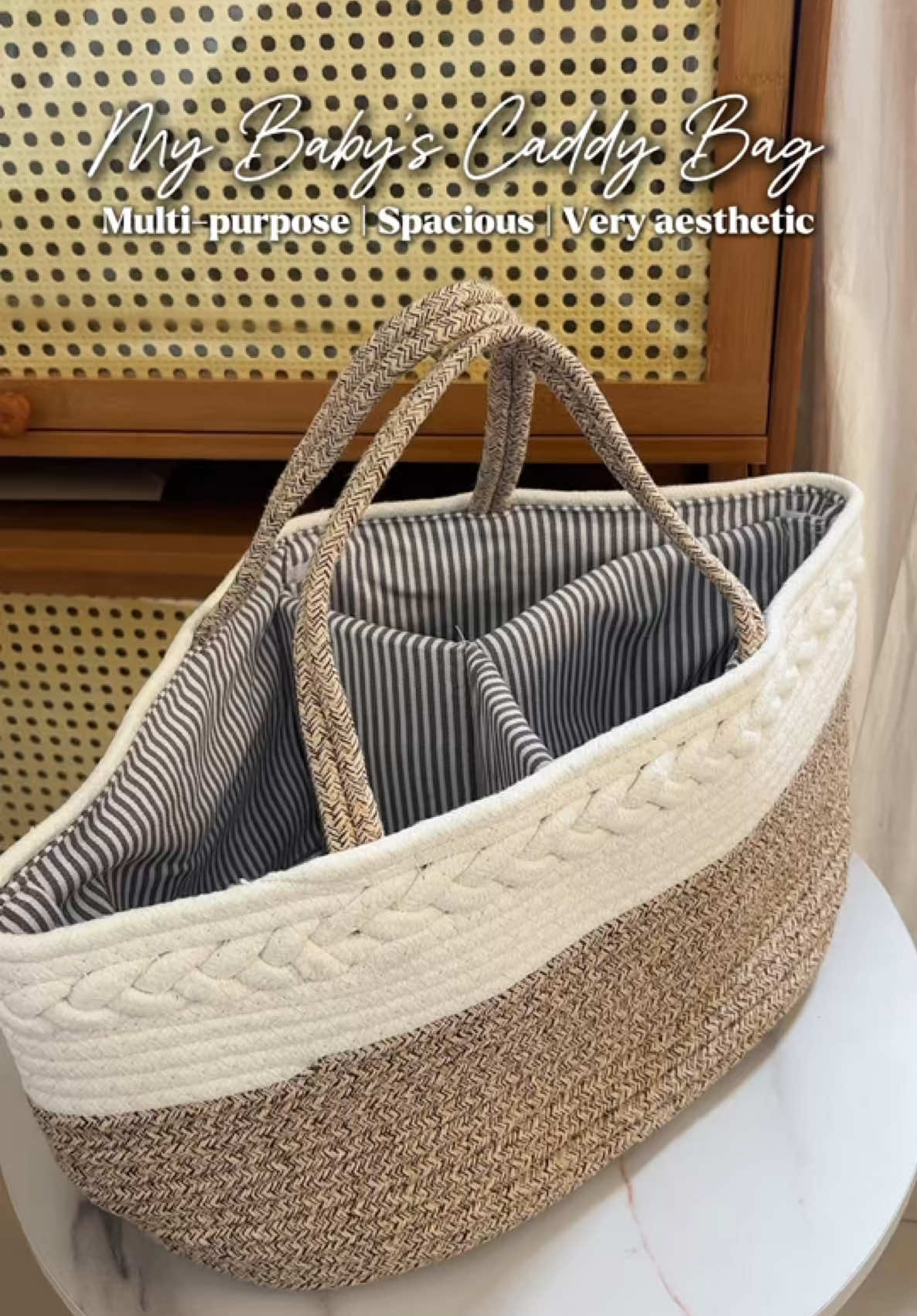 aesthetic caddy bag organizer for my baby 🤎 #caddybag #diaperbag #mommybag #babyessential #firstimemom 