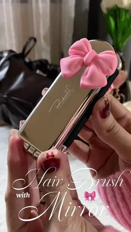 So pretty and cutie🥰🎀 Pink bow Hair brush with mirror 🎀 #hairbrush #haircomb #hairbrushwithmirror #foldablehairbrush #fyp