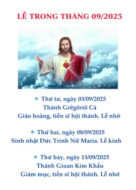 Lễ Trong Tháng 09/2025 theo Lịch Phụng vụ GP. Phú Cường #lễ #cônggiáo #haydiraogiangtinmung 
