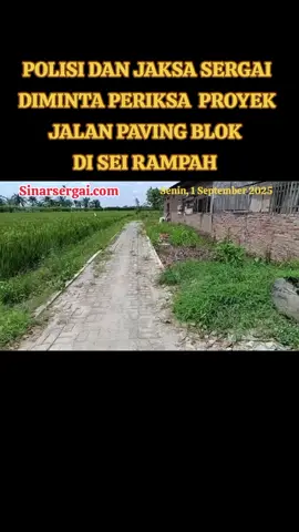 Memperhatinkan,Diduga Pengerjaan Proyek Jalan Paving Blok di Desa Sei Rampah Asal Jadi SERGAI,Sinarsergai.com- Pengerjaan proyek Jalan dengan Paving Blok berlokasi di Dusun VIII Gang Mebel Desa Sei Rampah,Kecamatan Sei Rampah,Kabupaten Serdang Bedagai (Sergai),hasilnya sungguh memperhatinkan. Kondisi jalan tersebut bergelombang persis seperti ombak laut dan tampak sudah retak badan jalan sebelah bagian kiri dan kanan. Proyek Paving Blok itu diduga asal dikerjakan saja yang pengerjaannya dimulai Agustus 2024, dengan menggunakan anggaran bersumber dari Dana Desa (DD) Sei Rampah lebih kurang sebesar Rp.48 juta, dengan panjang lebih kurang 53 meter dan lebar 2 meter, dengan ketinggian diperkirakan hanya mencapai 10 cm. Menurut hasil pengamatan atau pemantaun di lokasi Jalan Paving Blok yang sudah rusak itu, kuat dugaan sebelum dilaksanakan pemasangan Paving Blok, saat meratakan tanah diduga tidak menggunakan alat Stamper atau mesin pemadat agar permukaan tanah lebih padat dan stabil. Kemudian, usai pemadatan tanah, diduga kuat pihak rekanan tidak menggunakan Sertu (Campuran Batu dan Batu Krikil) diatasnya, dengan ketebalan lebih kurang mencapai 10-15 cm agar tanah tetap stabil. Akbar, salah satu warga Desa Sei Rampah saat dimintai tanggapannya terkait kondisi Jalan Paving Blok yang bergelombang tersebut, Senin (1/9/2025), mengatakan, perlu dilakukan pemeriksaan oleh Aparat Penegak Hukum (APH), karena proyek ini menggunakan uang rakyat. “Kita sangat sedih melihat hasil pengerjaan proyek tersebut.jika begitu hasilnya, bisa dikatakan pengerjaannya terkesan asal-asalan saja. Polisi atau Jaksa diharapkan lakukan pemeriksaan.”Ujarnya. Kepala Desa Sei Rmapah Sucipto yang dikonfirmasi melalui via WhatsApp,Senin (1/9/2025) sekira pukul 15.25WIB, menyangkut hasil pekerjaan proyek Jalan Paving Blok yang diduga asal jadi, dan tidak menggunakan alat Stamper saat memadatkan tanah. Selanjutnya, ditanyakan juga soal dugaan tidak menggunakan Sertu (campuran pasir dan batu krikil) usai memadatkan tanah.Selanjutnya, ditanyakan berapa panjang dan anggarannya, Sucipto tidak memberikan jawabkan hingga jarum jam menunjukan pukul 16.15 WIB. Selanjutnya, dilakukan konfirmasi ulang dengan cara menghubungi via WhtasApp, sekira pukul 15.34 WIB, terrnyata tidak juga mengangkat.(tim) #kejatisumut  #kejari  #poldasumut  #kepaladesa  #fyppppppppppppppppppppppp 