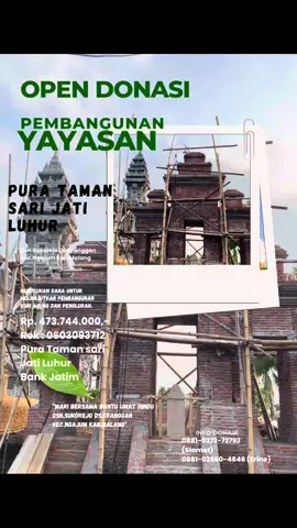 Mari bantu umat hindu pembangunan Pura Taman Sari Jati Luhur Dsn.Sukorejo #hindu #hindunusantara #hindujawa #kemenag #kemenagri 
