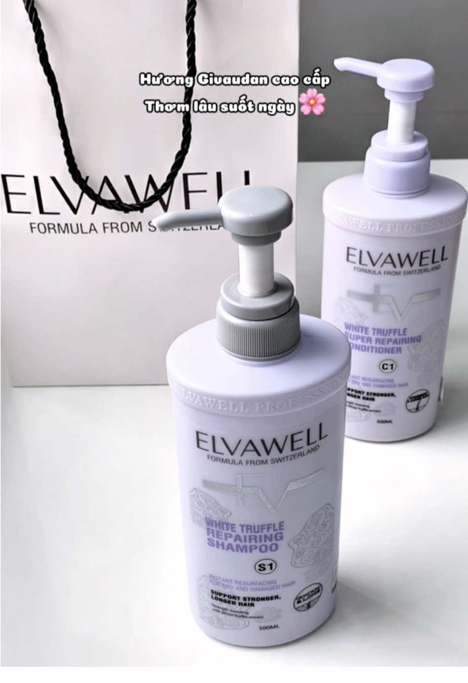 Elvawell White Truffle. Dưỡng tóc chuyên sâu sạch da đầu, giảm gãy rụng tóc suôn mượt ✨ #combogoixa #daugoi #dauxa #namtruffle #elvawell 