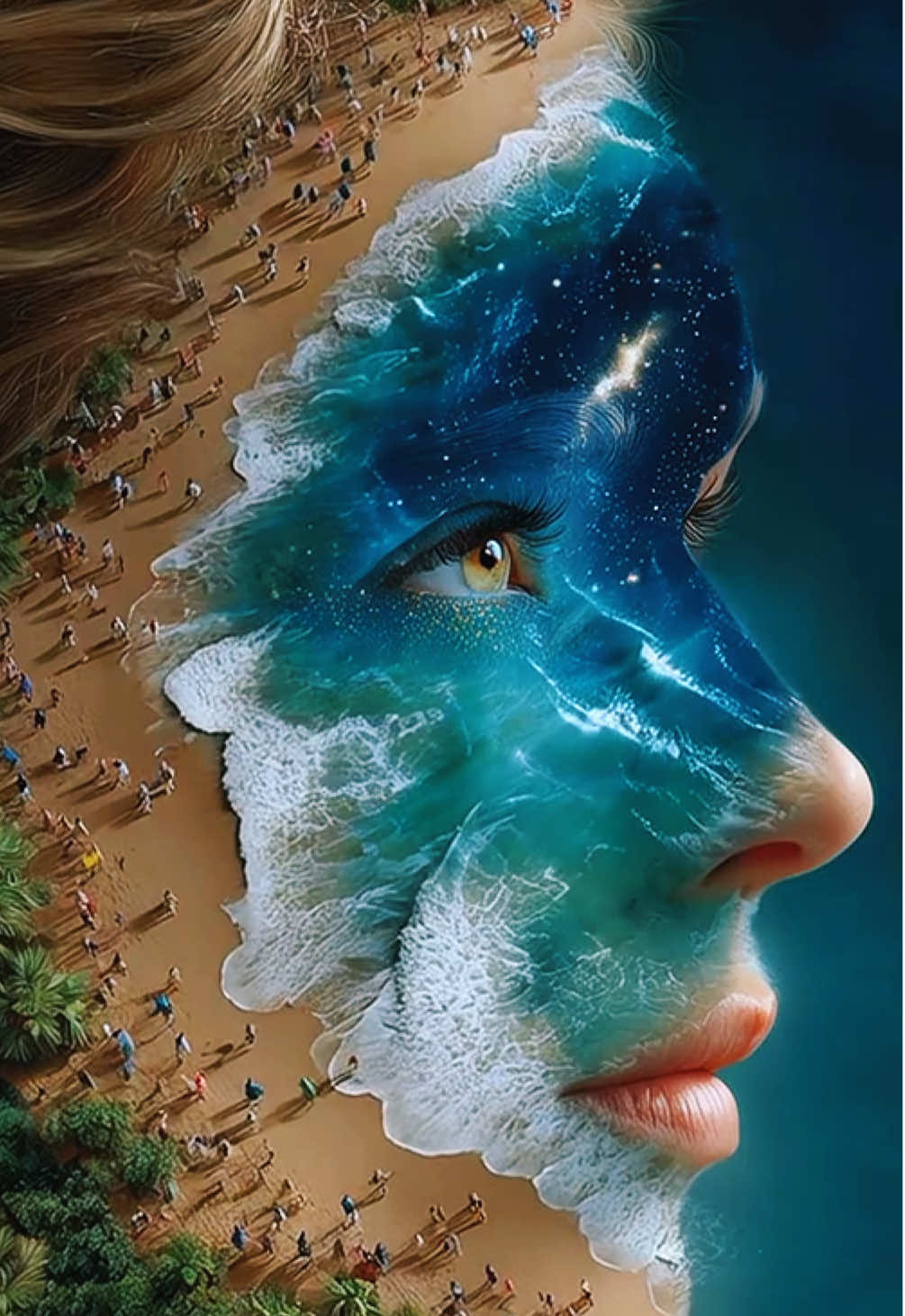A human face is an entire universe… @Hailuo AI (MiniMax) #FantasyArt #SurrealWorld #DigitalDreams #CosmicVision #AIUniverse 