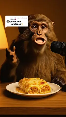 Respuesta a @celeste💗  Juan Carlitos prueba los canelones con queso 🧀  #asmr #mono #ia #fyp #veo3 