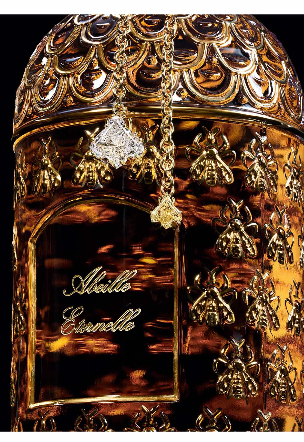 Introducing Abeille Éternelle. A celebration of Guerlain’s symbol, elevating the Maison’s signature Bee Bottle with two lab grown diamonds cut in the shape of a foraging bee. A true feat of craftsmanship. — #Guerlain #Fragrance  #PerfumerSince1828 #AbeilleEternelle