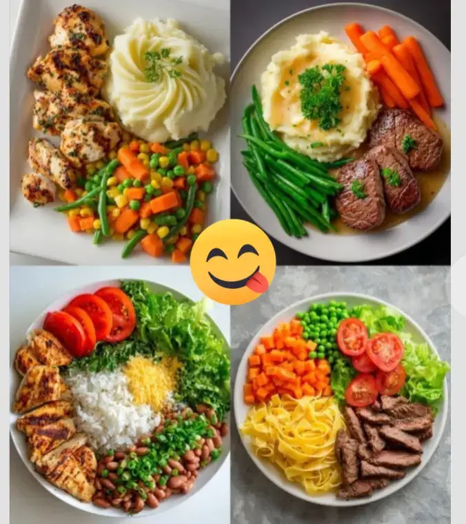 🍽️✨ Ideias de pratos saudáveis e equilibrados Manter uma alimentação balanceada não precisa ser complicado! 💚 Esses pratos são ótimos exemplos de combinações simples e nutritivas, unindo: 🥩 Proteínas (frango ou carne) 🥗 Legumes frescos 🍚 Carboidratos saudáveis (arroz, purê, macarrão) 🌿 Folhas e salada para mais fibras ✅ Energia ✅ Sabor ✅ Saúde no prato 👉 Qual dessas opções você escolheria para hoje? 😋 #IdeiasSaudáveis #ComidaSaudável #AlimentaçãoEquilibrada #VemComSaúde