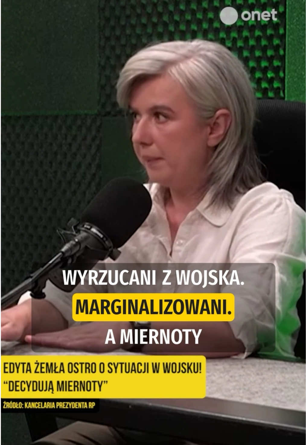 — Clou całego problemu jest zawarte właśnie w początku tego wpisu, mianowicie, że o modernizacji wojska decydują urzędnicy w mundurach. Jesteśmy przykładem armii, gdzie ludzie mający wiedzę i doświadczenie są wyrzucani z wojska, a miernoty decydują na przykład o tym, czy należy aktualizować i modernizować system antydronowy — mówiła Edyta Żemła w podcaście 