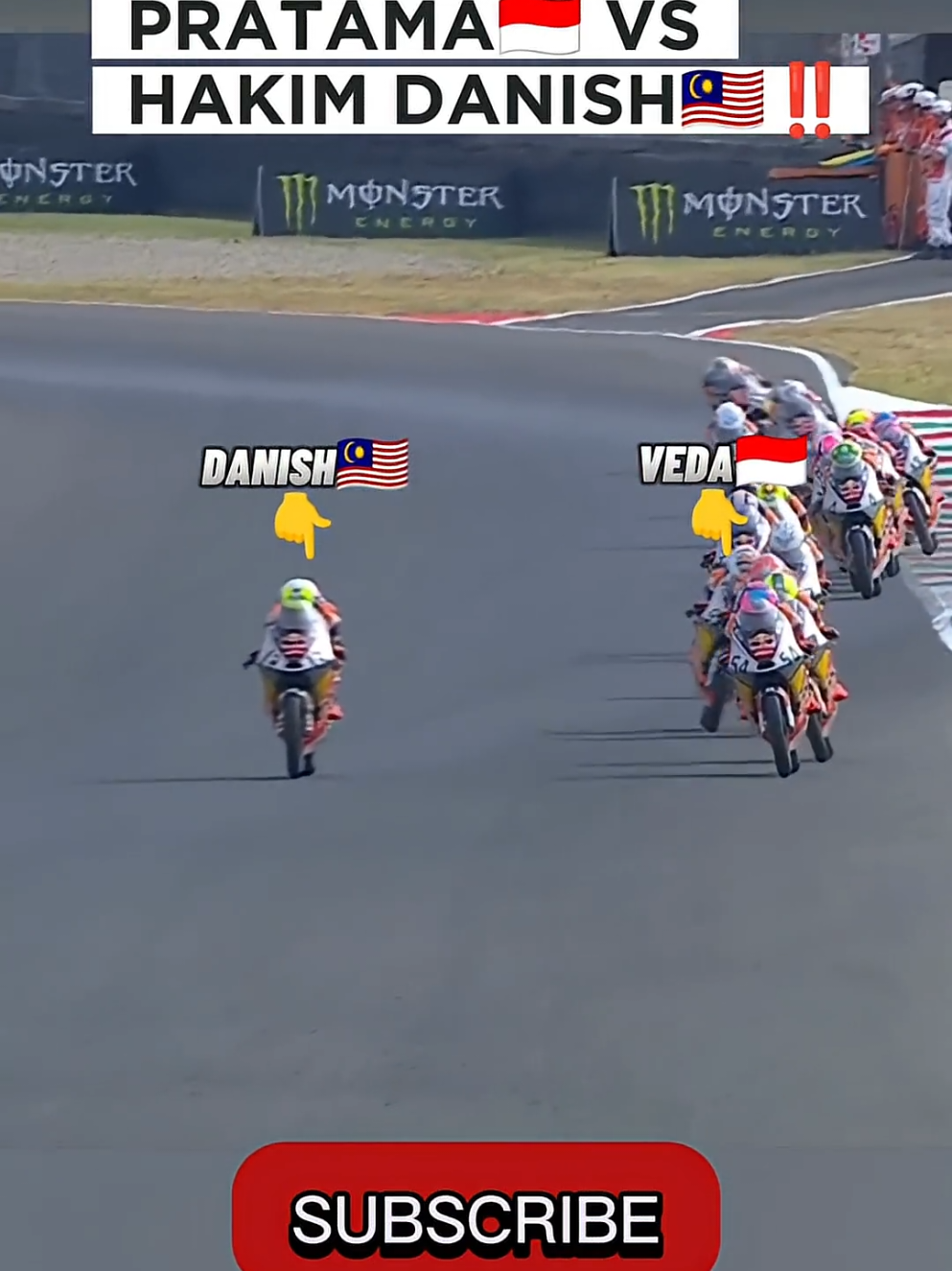 Battle pembalap indonesia Veda Pratama dengan Hakim Danish pembalap Malaysia #redbullrookiescup #roadtomotogp #redbullracing #fypシ゚viral #vedaegapratama 