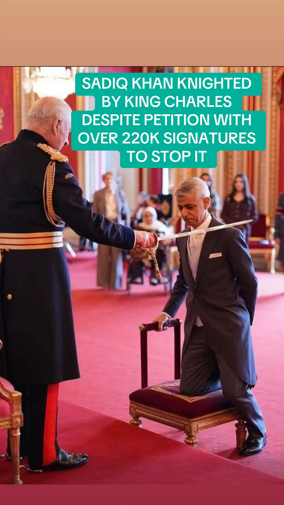 The Mayor of London, Sadia Khan, received his knighthood from King Charles at Buckingham Palace today! Sadiq khan has been Mayor of London since 2016 and is the first London mayor to win a third term. However, his knighthood follows criticism from senior Conservative politicians and a considerable petition with 220,000 signatures to stop it #sadiqkhan #mayoroflondon #londonmayor #politics #ukgovernment 