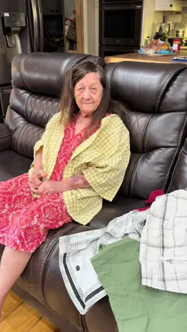 She wanted something to do so I gave her some shorts to fold. I went out of the room and this is what I. Came back to. 🙈 let’s talk about repetitive behavior. What are some things you do to cope with it?  #theevansfamily #caregiverdiaries #dementia #Alzheimers