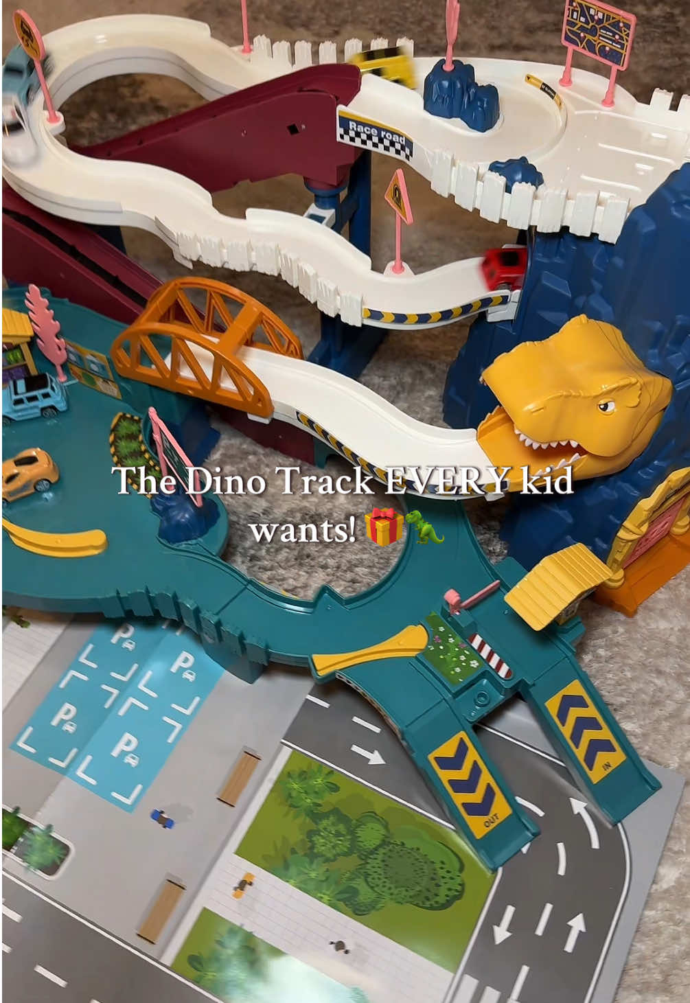 🚨Flash Sale Ends Soon🚨 A must have for any boy obsessed with cars and Dinosaurs! #labordaysale #flashsale #dinoracetrack #racetrack #giftsforboys 