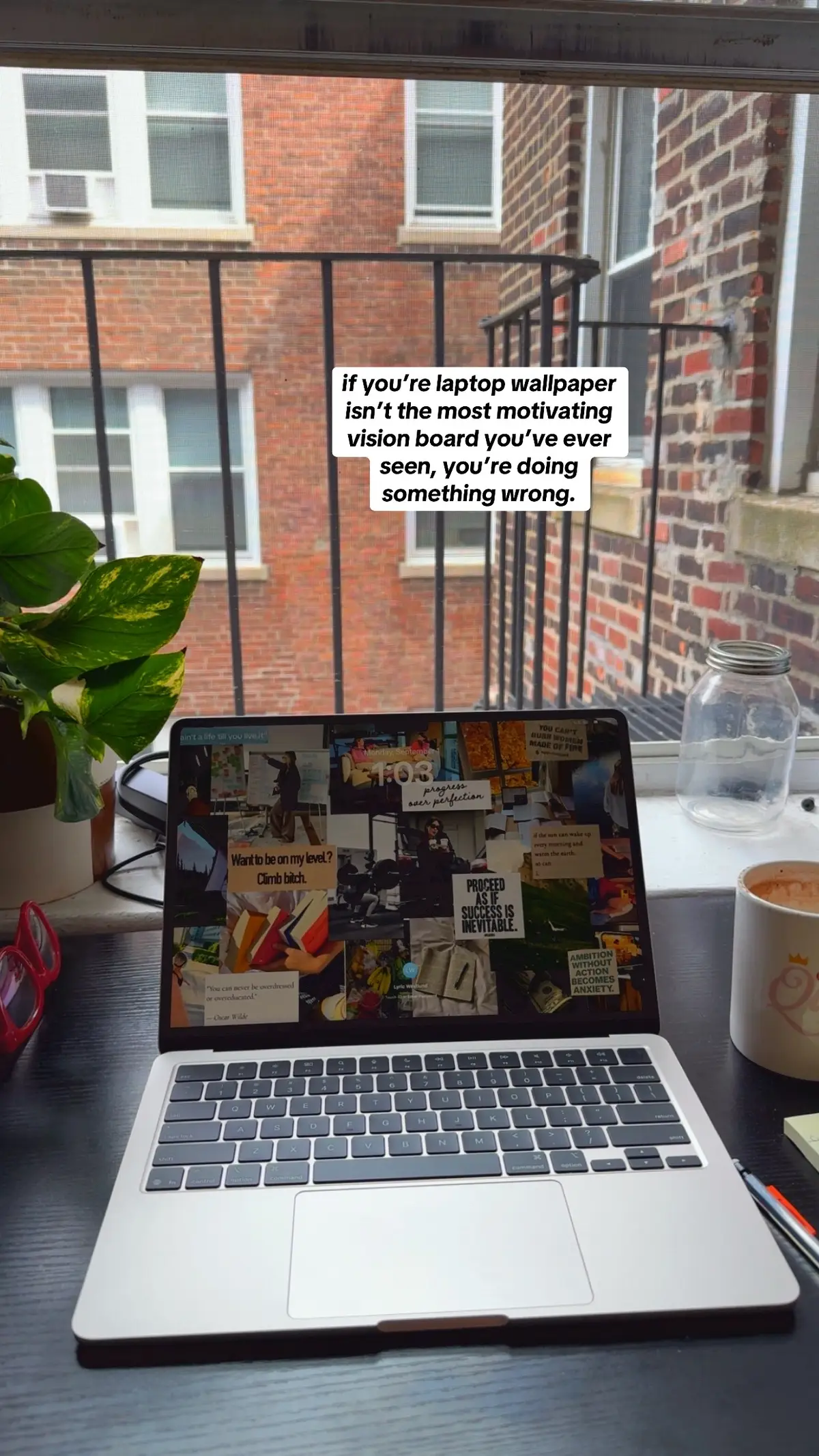 every semester i create a new vision board for my laptop lock/home screen and it’s one of my favorite things ever. i have to open it every day and stare my goals in the face and it reminds me why im putting in all this work, why im grinding at midnight, why im working during my commute.  reminds me of the sound “if you were going where im going you’d be up early too” if you see your goals and know the work is going somewhere you really want to be, it makes the work much easier.  #lifeinyour20s #visionboard2025 #laptopvisionboard #motivationtips 