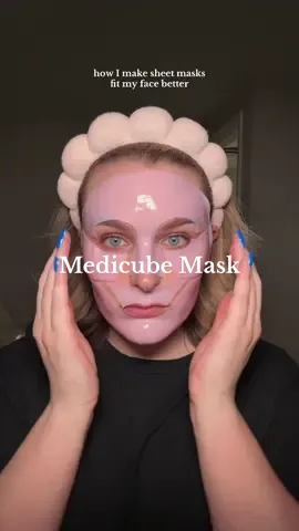 I could possibly move the top piece down my face more but I have a big forehead lol #medicube #sheetmask #skincaretips #pdrn #overnightmask 
