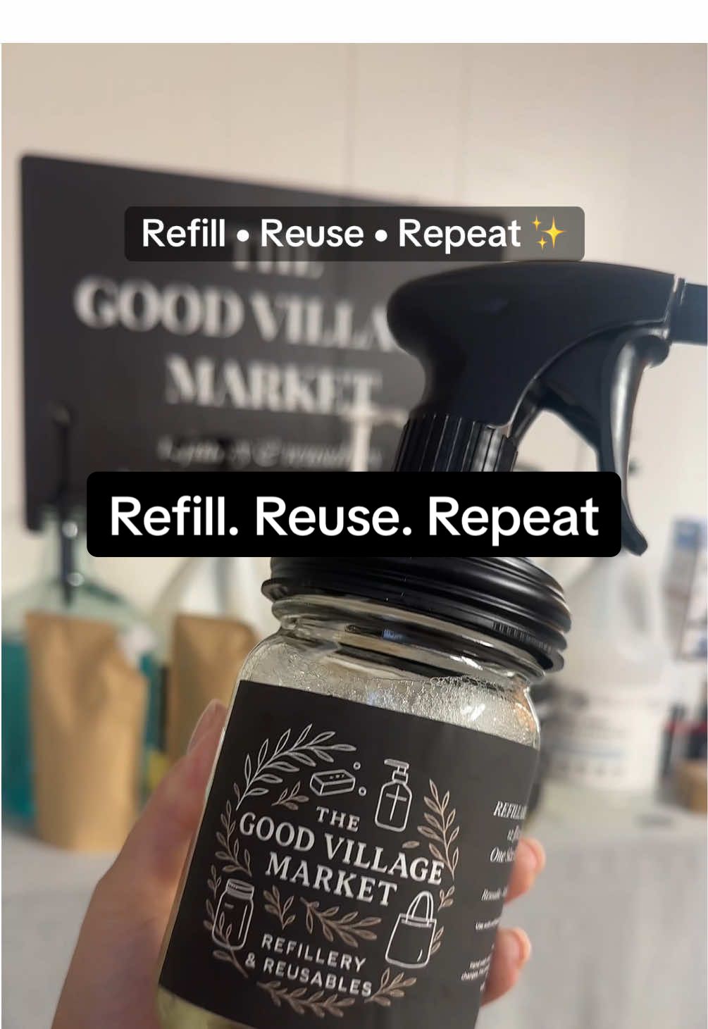 Refilling keeps waste out of the trash and makes your home look cuter too 🌱✨ One simple swap = less plastic, more reuse.  #refillery #RefillReuseRepeat #ecomom #SustainableLiving #EcoFriendlyHome #TheGoodVillageMarket