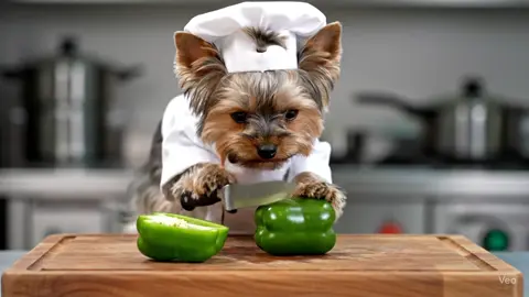 Pawfect cut if i do say so myself.  #chef #funny #yorkie #cooking #dog 