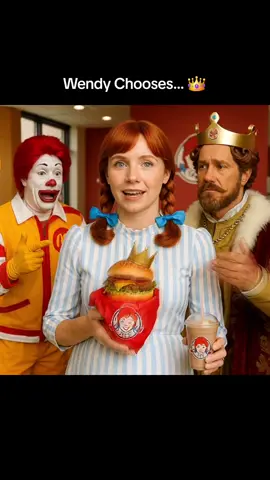 Plot twist: Wendy made her choice… 👑🍔 Sorry Ronald, the crown wins this round 😂 Frosty stays undefeated though. #fyp #wendys #funnyvideo #comedy #drake 