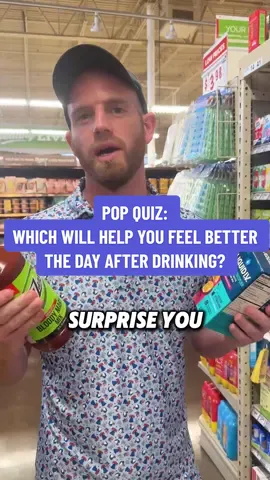 POP QUIZ: Which will help you feel better the day after drinking? #Cheers #drinktok #feelbetter #popquiz #tiktokshoplabordaysale 