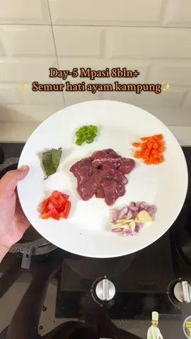 Mpasi Day-5 usia 8bln+  Bahan : - Hati ayam 70gr - bumtik & daun salam - wortel 10gr - tonat 10gr - daun bawang - kaldu ayam & kecap manis  #mpasihomemade #mpasimenulengkap👌🤗👏 #mpasi8bulan #fypシ 