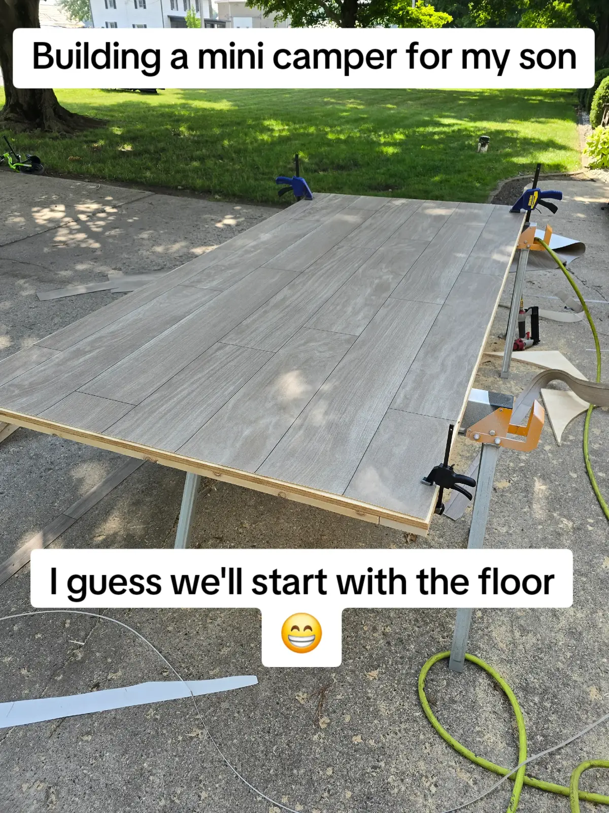 I decided to build my son a mini camper that he can pull behind his mini jeep. he absolutely loves helping me with it and he's a great helper. this has been a great bonding journey and I can't wait to complete it so he can enjoy it! and it's big enough that we can have a camp out and I'll fit in it to. so blessed that I get to do these projects with him! #MiniCamper #FatherSon #ForYou #SoBlessed #GodIsGood 