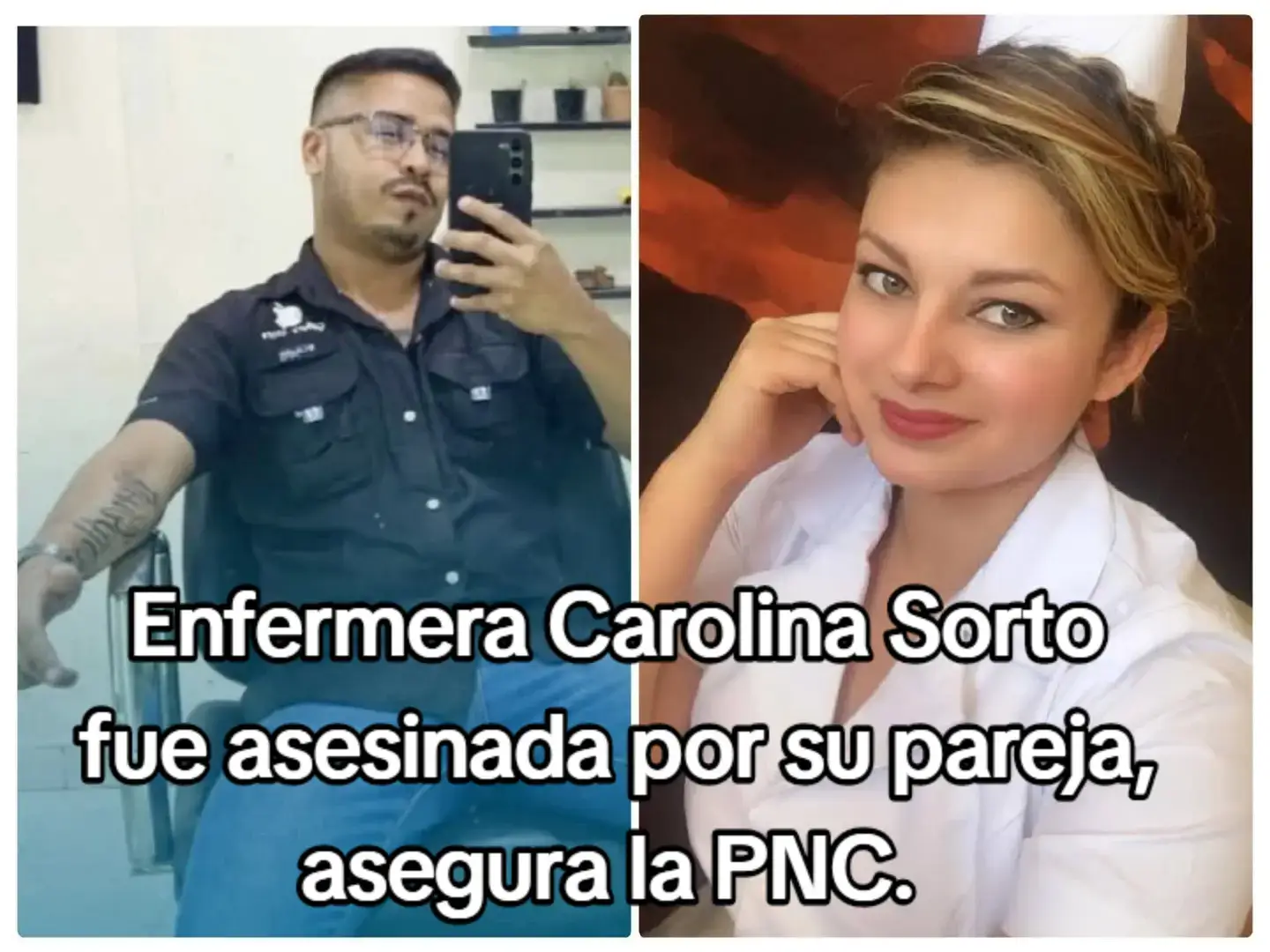 Enfermera Carolina Sorto fue asesinada por su pareja, asegura la PNC.  De acuerdo a las investigaciones la víctima de 29 años fue encontrada esta mañana en la casa de habitación, tenía una herida en la muñeca derecha y golpes en varias partes del cuerpo. El principal sospechoso ya fue capturado, ha sido identificado como: Víctor Ernesto Durán González, de 27 años de edad, quien era la pareja de la víctima y hace cinco días habrían terminado su relación.  La víctima deja a una hija en la orfandad.