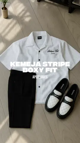 Kemeja stripe dengan cuttingan boxy fit #outfitinspiration ##rekomendasioutfit #kemejastripe #boxyfit 