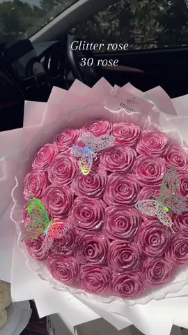 30rose🎀🤍#bloomyrose #roseflower #glitterroses #ดอกไม้กลิตเตอร์ #ดอกไม้กากเพชร 