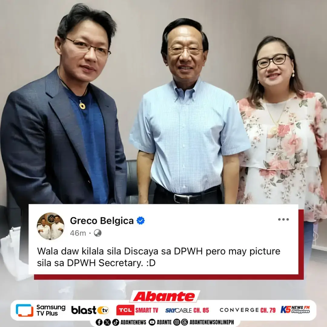 Ibinahagi ni dating PACC Chairman Greco Belgica sa kanyang Facebook page ang larawan ng mag-asawang Curlee at Sarah Discaya kasama si dating Department of Public Works and Highways (DPWH) Secretary Manuel Bonoan. Matatandaang sinabi ni Sarah sa imbestigasyon ng Senado sa maanomalyang flood control projects na wala siyang kakilala sa nasabing ahensya. Source: Abante News Online 📷Abante News Online/fb