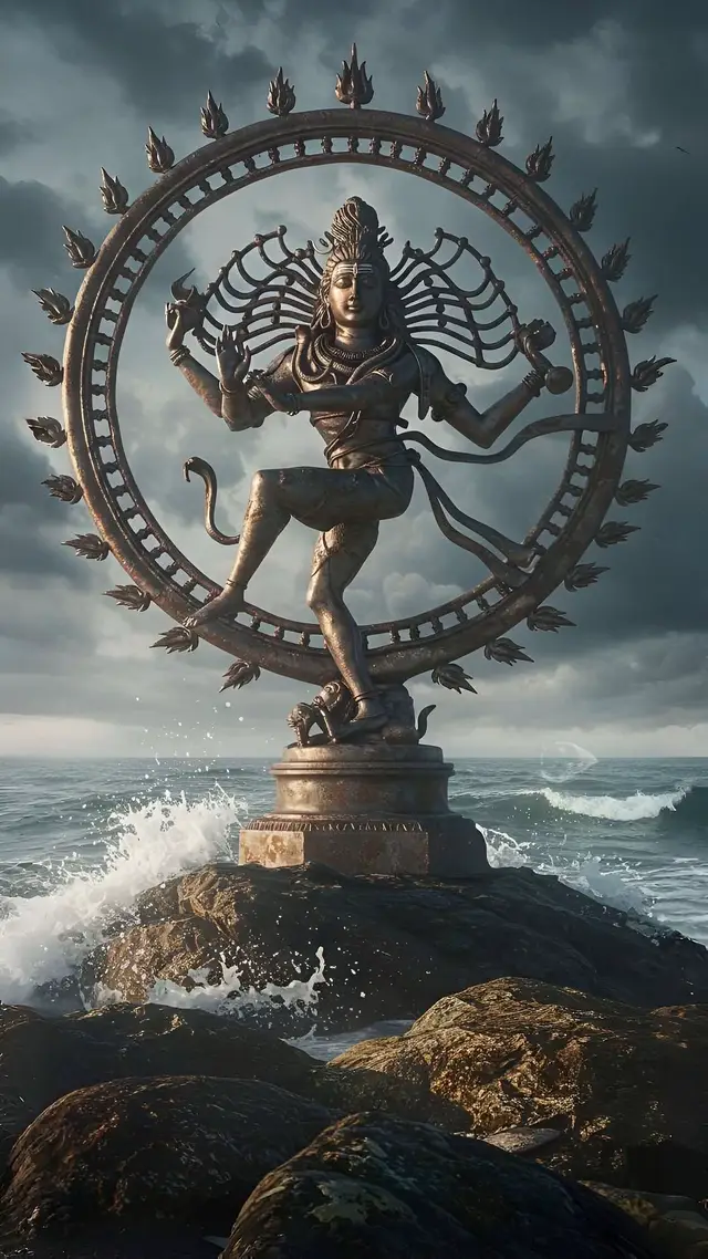 🕉️ Meaning of Nataraja 	•	Nata = Dance/Actor 	•	Raja = King So, Nataraja means “King of Dance.” He is depicted performing the Ananda Tandava (Dance of Bliss), symbolizing the eternal rhythm of the cosmos. ⸻ 🖼️ Iconography (Symbolism of the Nataraja Statue) 	1.	Circle of Fire (Prabhamandala) – The ring of flames around Nataraja represents the cosmic cycle of creation and destruction, as well as the endless universe. 	2.	Dancing Pose (Tandava) – His dance reflects the rhythm of existence: creation, preservation, destruction, illusion, and liberation. 	3.	Upper Right Hand (Drum – Damaru) – The drum produces the primordial sound (Om) from which creation begins. 	4.	Upper Left Hand (Fire – Agni) – Symbol of destruction, purifying the old to make way for the new. 	5.	Lower Right Hand (Abhaya Mudra) – Gesture of protection, reassurance, and compassion: “Do not fear.” 	6.	Lower Left Hand (Gajahasta / across the chest) – Points to his raised foot, symbolizing salvation and liberation (moksha). 	7.	Raised Left Foot – Signifies grace and spiritual upliftment, offering liberation from worldly illusion. 	8.	Right Foot on Apasmara (Demon) – Crushing the dwarf demon of ignorance and ego, symbolizing victory of wisdom over ignorance. 	9.	Serpent Ornaments – Represent Shiva’s mastery over deadly forces and primal energy (kundalini). #LordNataraja #CosmicDance #ShivaEnergy #DivineVibes #spiritualawakening 