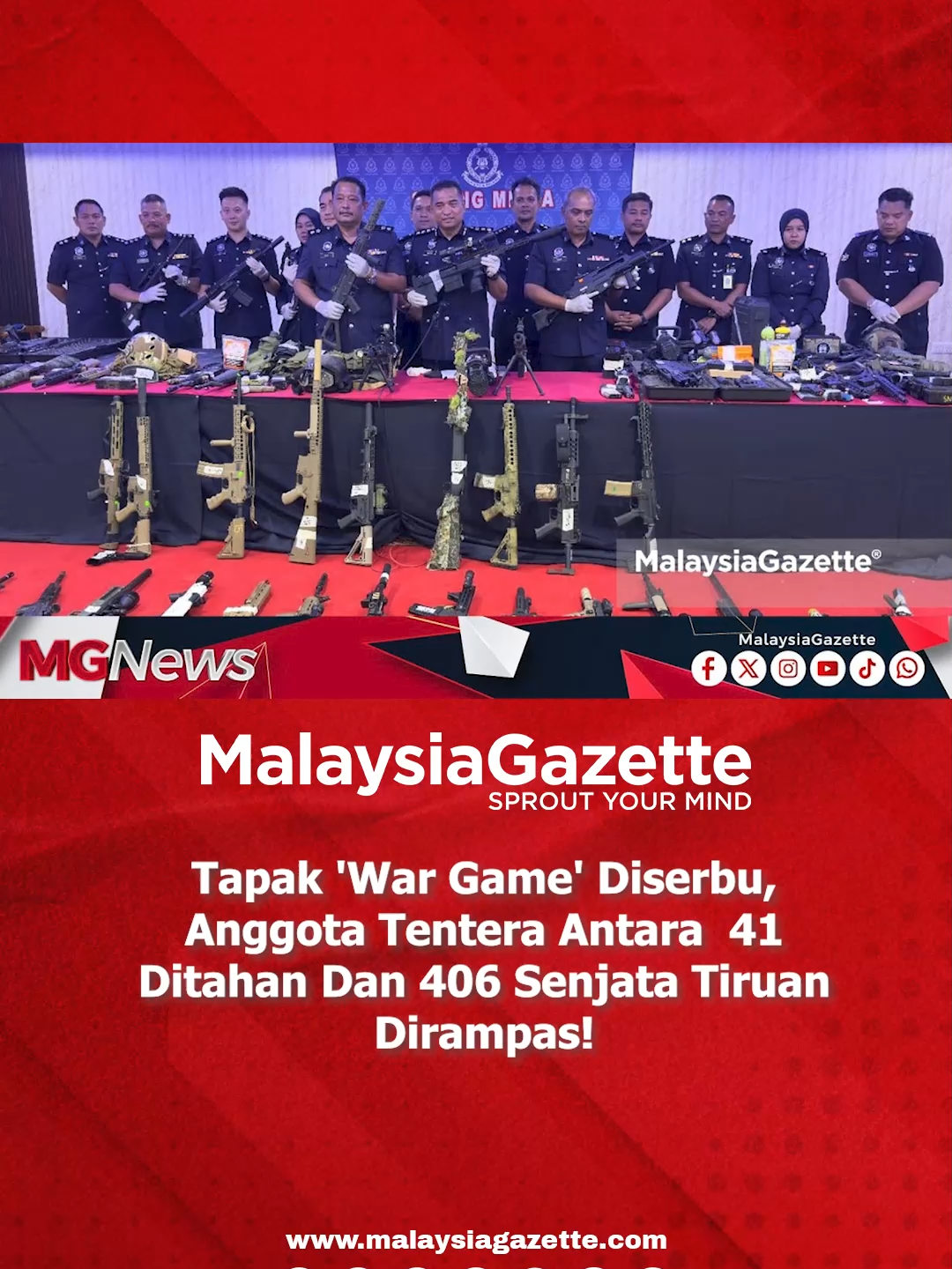 Polis berjaya merampas 406 unit pelbagai jenis senjata tiruan dan aksesori dalam serbuan di kawasan Padang Hangus, Gebeng, di sini pada 31 Ogos lepas. #PDRM #FaktaKes