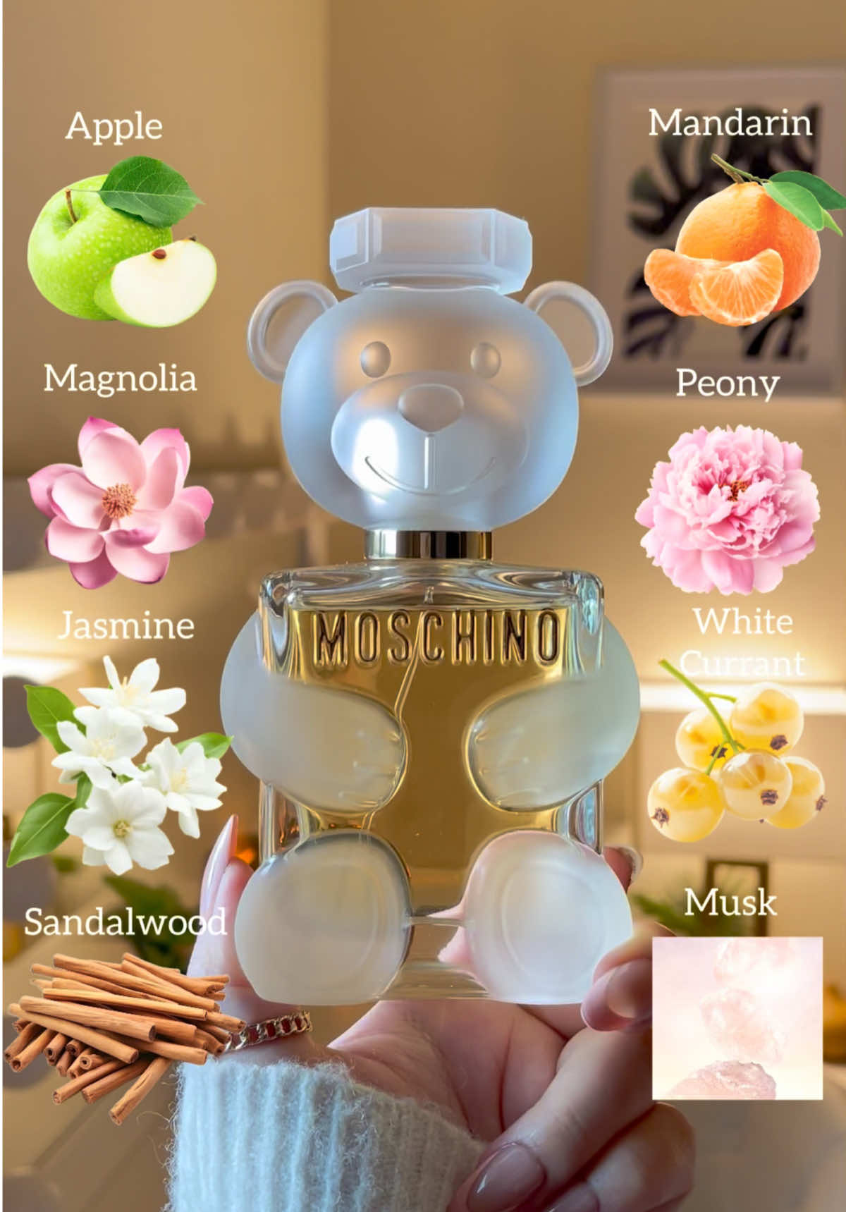 @Moschino Toy 2🍏🌸🧸    This is a must have if you like to smell Soft sweet, fresh & clean🌸🍏🫧 🍏🌸Top notes: Apple, Mandarin Orange and Magnolia. 🍏🌸Middle notes:  White Currant, Peony and Jasmine. 🍏🌸Base notes: Musk, Sandalwood and Amberwood. Click the orange cart to shop!🛍️  #moschino#perfume#moschinotoy2#perfumetiktok#perfumelover  