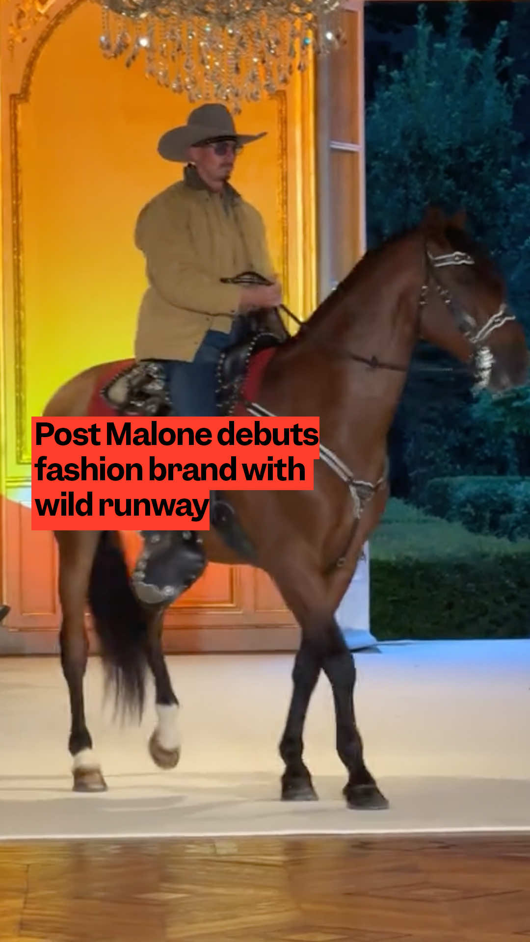 It was a wild runway for Post Malone as he launched his new clothing brand, “Austin Post”, with a model riding on horseback. The singer’s western-inspired collection debuted at Karl Lagerfeld’s former residence, the Hôtel de Bourdon in Paris, where guests were served Bud Light.