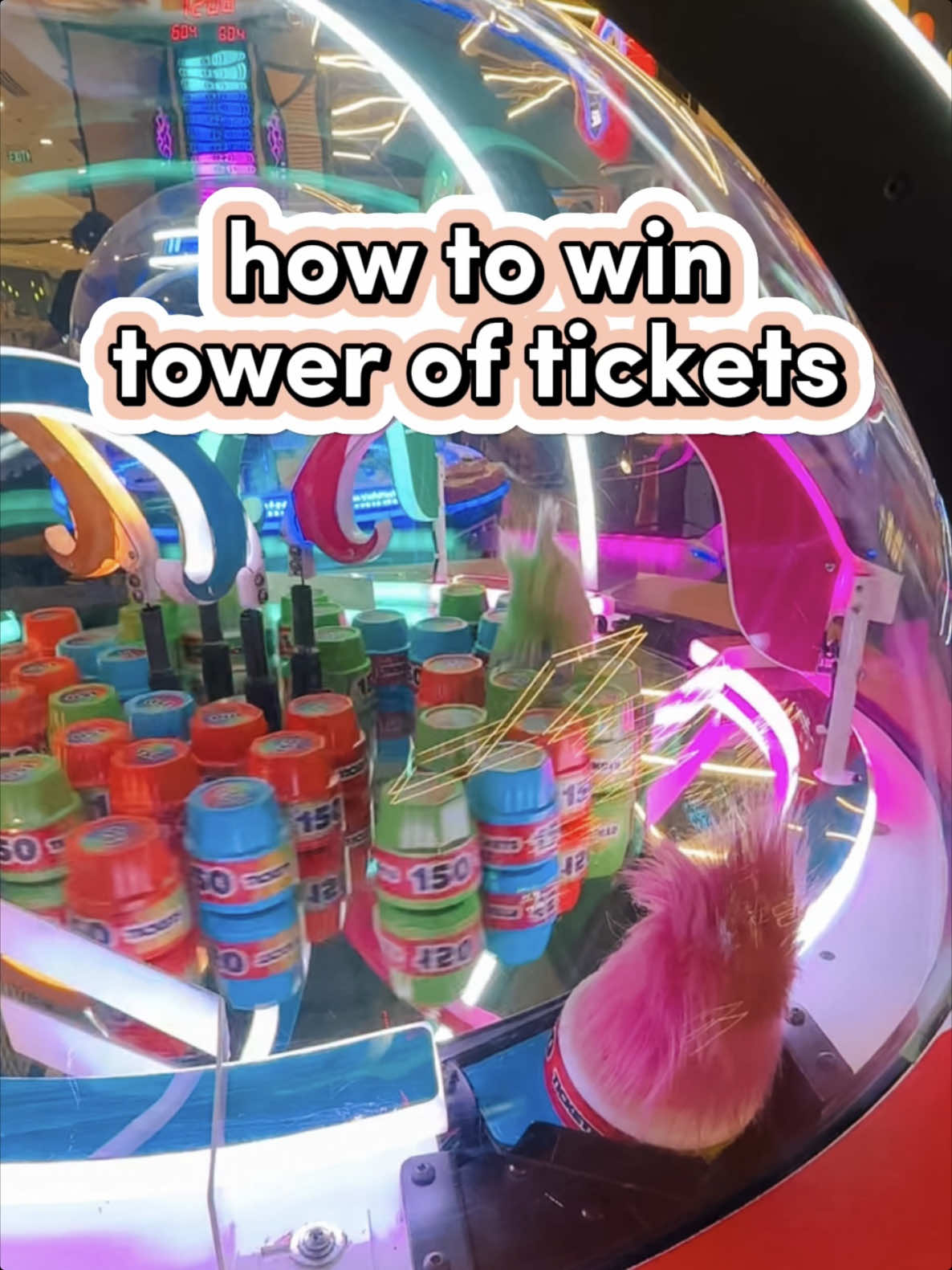 if olats sa claw machine, ticket farm nalang 😄  these factors vary per machine: - speed and angle of the lever - number of pucks in front of ur target so pick a reference spot first like in the video, then adjust as needed #arcade #timezone #toweroftickets #clawmachine 