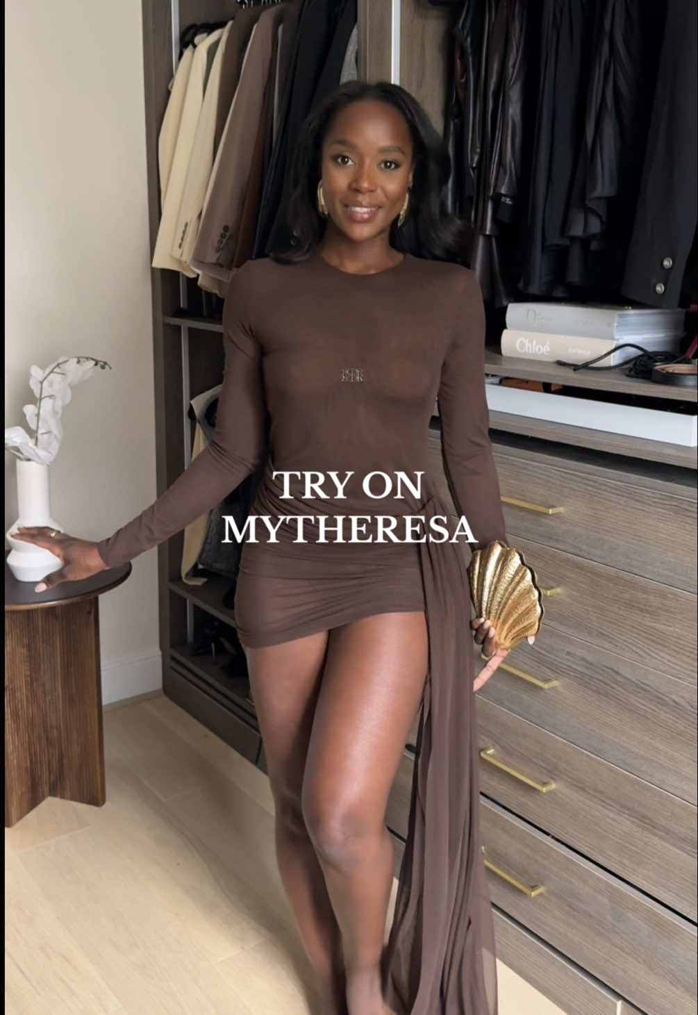 Replying to @Rachael A the dress is the moment 🤎, all linked on my LTK @Mytheresa #browndress #autumnlooks #luxuryfashion #fashionhaul #brownbag 