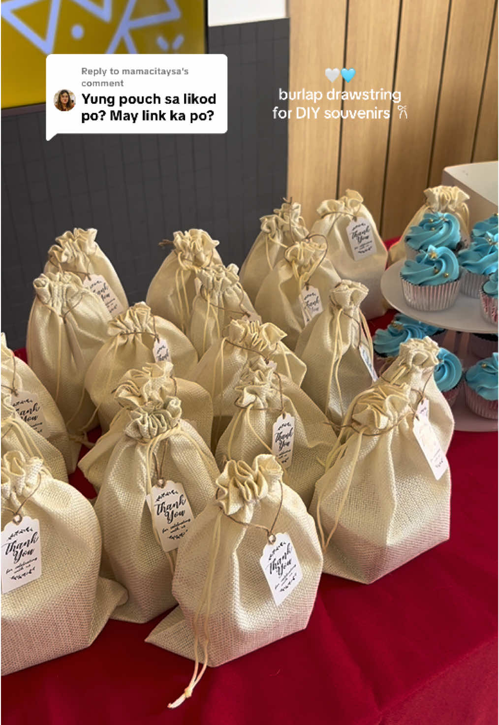 Replying to @mamacitaysa here’s the burlap drawstring we used on our triplets’ giveaway or souvenirs na kandila <3 #burlapbag #burlapdrawstring #souvenirpouch #souvenirbag #DIYsouvenir 
